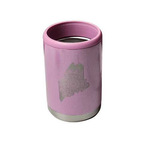 Maine Mandala Engraved  Beer Can Cooler- Pink Glitter